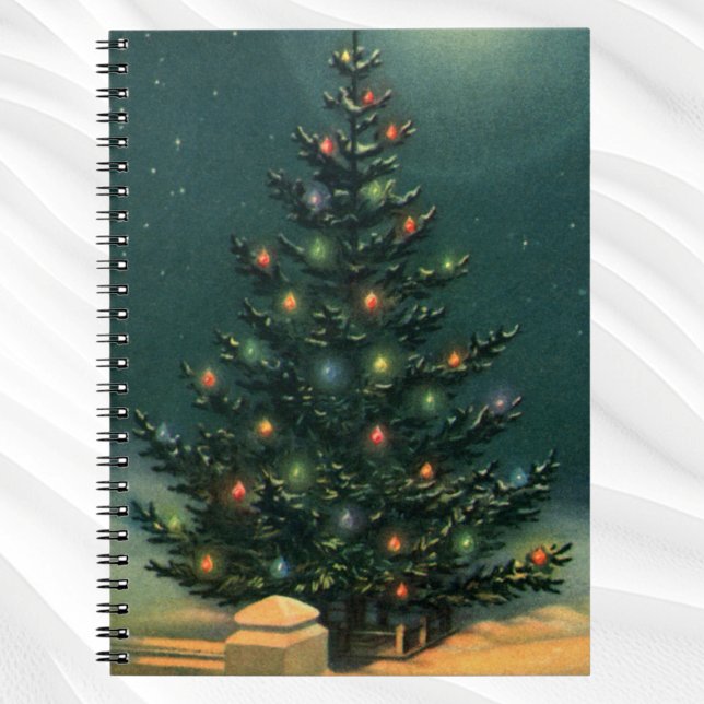 Weihnachtsbaum am Abend mit Lichtern Notizblock (Von Creator hochgeladen)