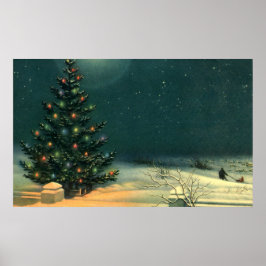 Weihnachtsbaum am Abend mit Lichtern Poster