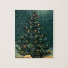 Weihnachtsbaum am Abend mit Lichtern Puzzle