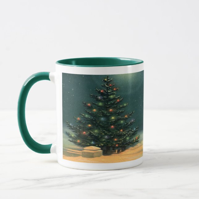 Weihnachtsbaum am Abend mit Lichtern Tasse (Links)