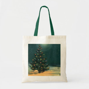 Weihnachtsbaum am Abend mit Lichtern Tragetasche