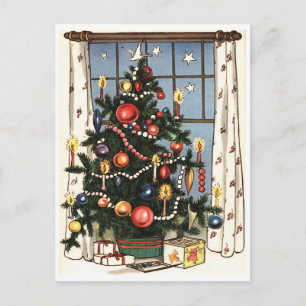 Weihnachtsbaum am Fenster, Vintag Postkarte