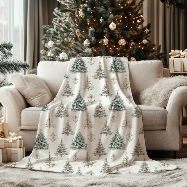 Weihnachtsbaum am Meer Feiertag  Fleecedecke (Coastal Christmas Tree Blanket)