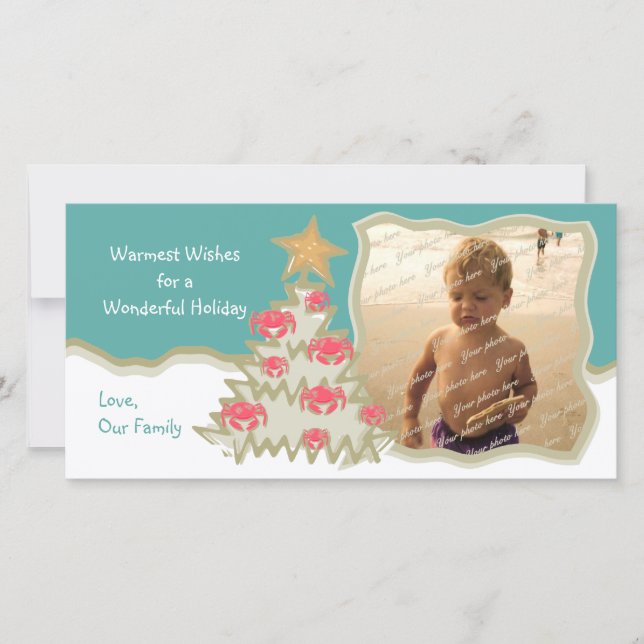 Weihnachtsbaum am Strand Feiertagskarte (Vorderseite)