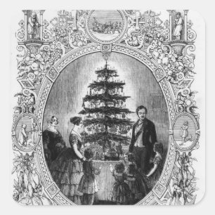 Weihnachtsbaum an Windsor Schloss, 1848 Quadratischer Aufkleber