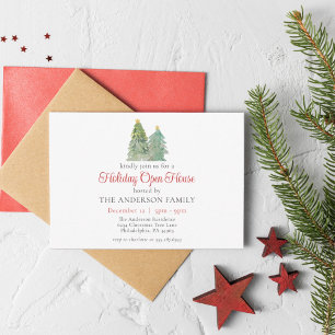 Weihnachtsbaum-Aquarell-Feiertags-Open-House Einladung