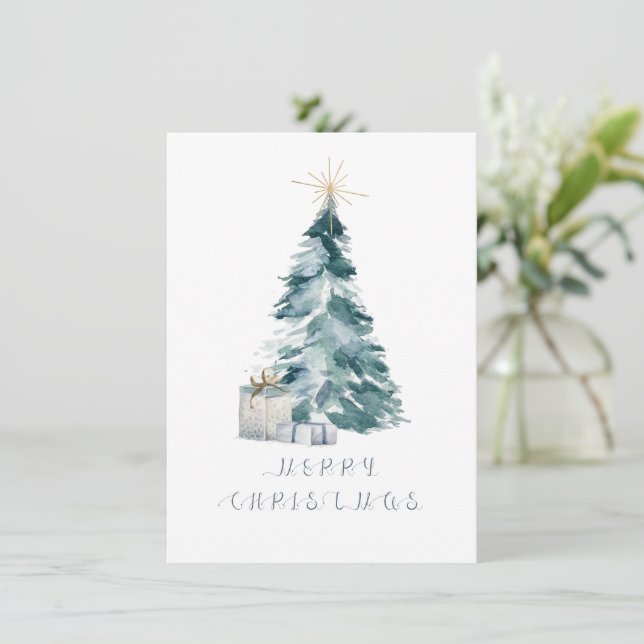 Weihnachtsbaum Aquarell Goldstar Mitteilungskarte (Stehend Vorderseite)