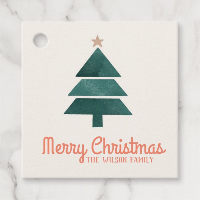 Weihnachtsbaum Aquarellfarben Feigtester Geschenkanhänger (Vorderseite)