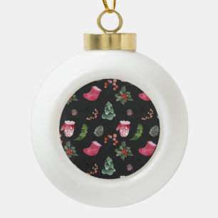 Weihnachtsbaum: Aquarellfarbenes nahtloses Muster Keramik Kugel-Ornament