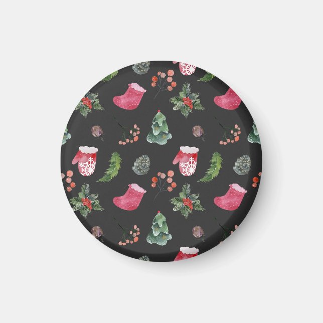 Weihnachtsbaum: Aquarellfarbenes nahtloses Muster Magnet (Vorne)