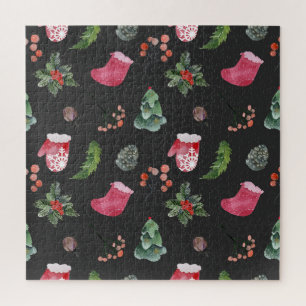 Weihnachtsbaum: Aquarellfarbenes nahtloses Muster Puzzle