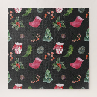 Weihnachtsbaum: Aquarellfarbenes nahtloses Muster Puzzle