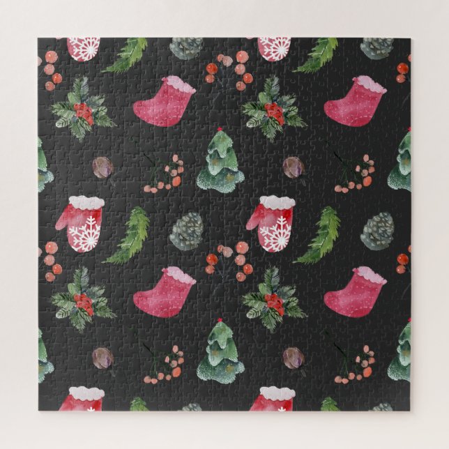 Weihnachtsbaum: Aquarellfarbenes nahtloses Muster Puzzle (Vertikal)