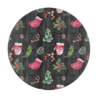 Weihnachtsbaum: Aquarellfarbenes nahtloses Muster Schneidebrett