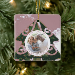 Weihnachtsbaum Artistic Green Pink Family Foto Keramikornament