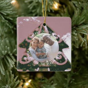 Weihnachtsbaum Artistic Green Pink Family Foto Keramikornament