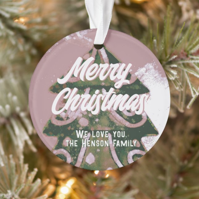 Weihnachtsbaum Artistic Green Pink Merry Script Ornament (Baum)