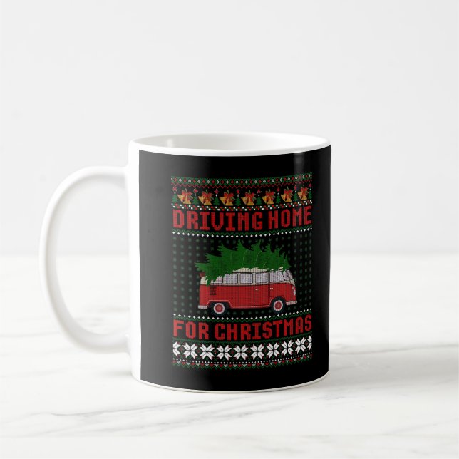 Weihnachtsbaum auf Auto Van Xmas Ugly Sweater T-Sh Kaffeetasse (Links)