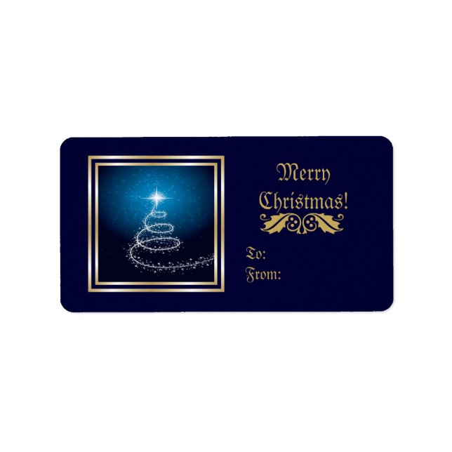 Weihnachtsbaum auf dem blauen Etikett Adressaufkleber (Vorne)
