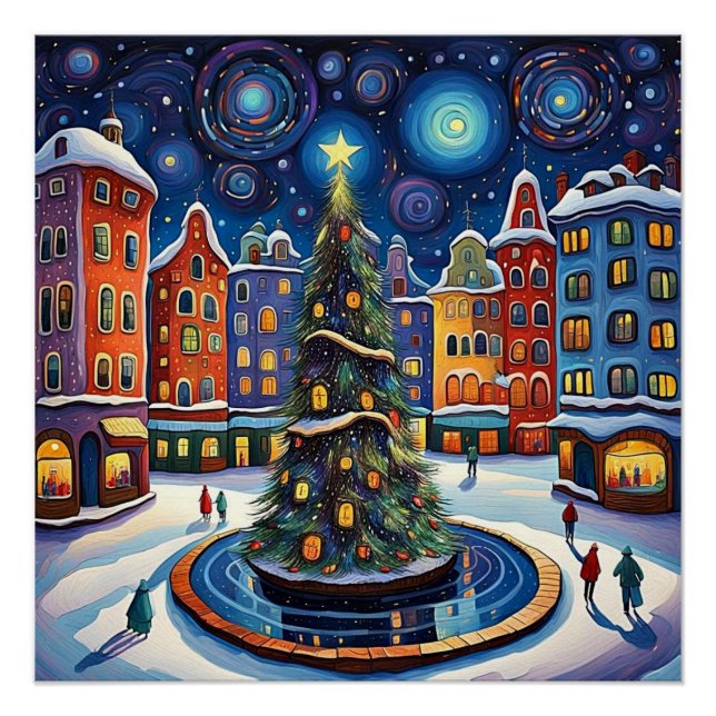 Weihnachtsbaum auf dem Platz 1 Poster (Vorderseite)