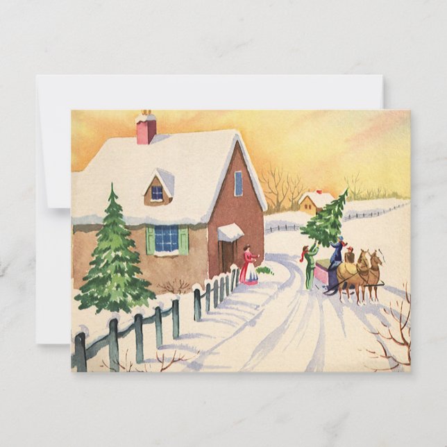 Weihnachtsbaum auf einer schneebedeckten Winterstr Feiertagskarte (Vorderseite)