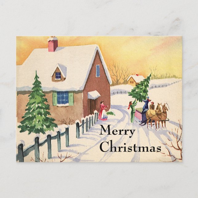 Weihnachtsbaum auf einer schneebedeckten Winterstr Feiertagspostkarte (Vorderseite)