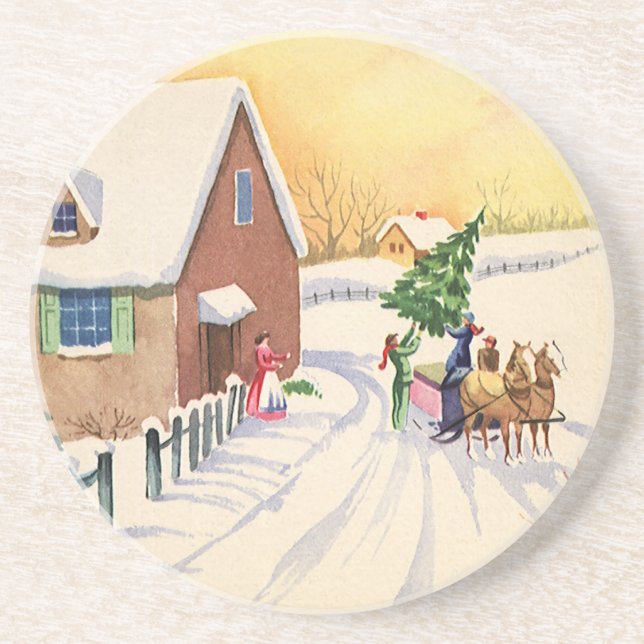 Weihnachtsbaum auf einer schneebedeckten Winterstr Getränkeuntersetzer (Vorne)
