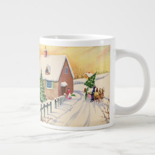 Weihnachtsbaum auf einer schneebedeckten Winterstr Jumbo-Tasse