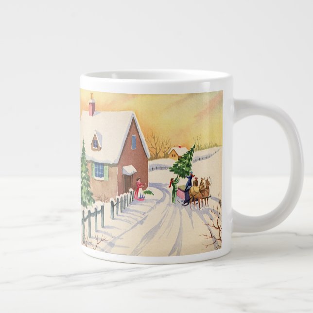 Weihnachtsbaum auf einer schneebedeckten Winterstr Jumbo-Tasse (Rechts)