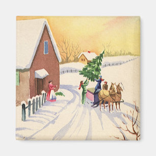 Weihnachtsbaum auf einer schneebedeckten Winterstr Magnet