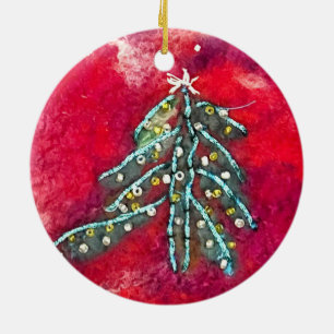 Weihnachtsbaum auf Keramik kreisförmig verziert Ornament