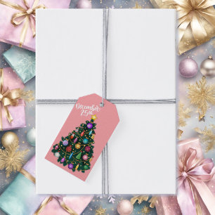 Weihnachtsbaum auf lachsfarbenen Geschenkanhängern Geschenkanhänger