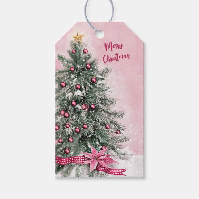 Weihnachtsbaum auf Rosa Geschenkanhänger (Vorderseite)
