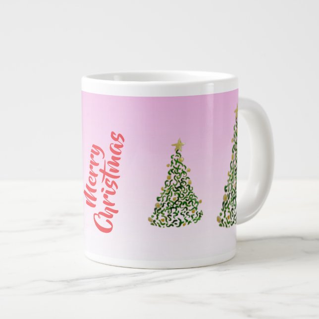 Weihnachtsbaum auf Rosa Hintergrund Spezialität Ta Jumbo-Tasse (Vorderseite Rechts)