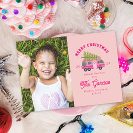 Weihnachtsbaum auf rosa RV-Foto Feiertagskarte