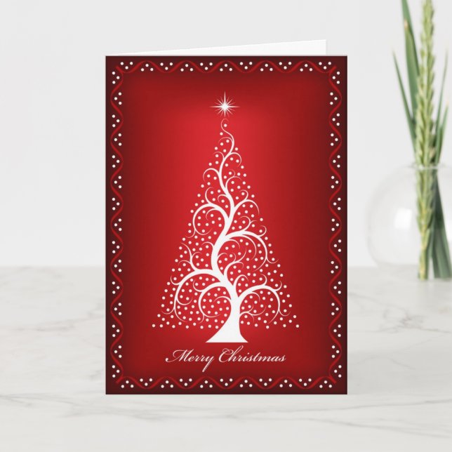 Weihnachtsbaum auf Rot Feiertagskarte (Vorderseite)