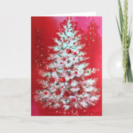 Weihnachtsbaum auf Rot mit Ihrer Unterschrift Feiertagskarte