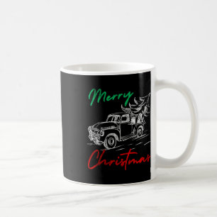 Weihnachtsbaum auf rotem Lastwagen im Vintage-Wage Kaffeetasse