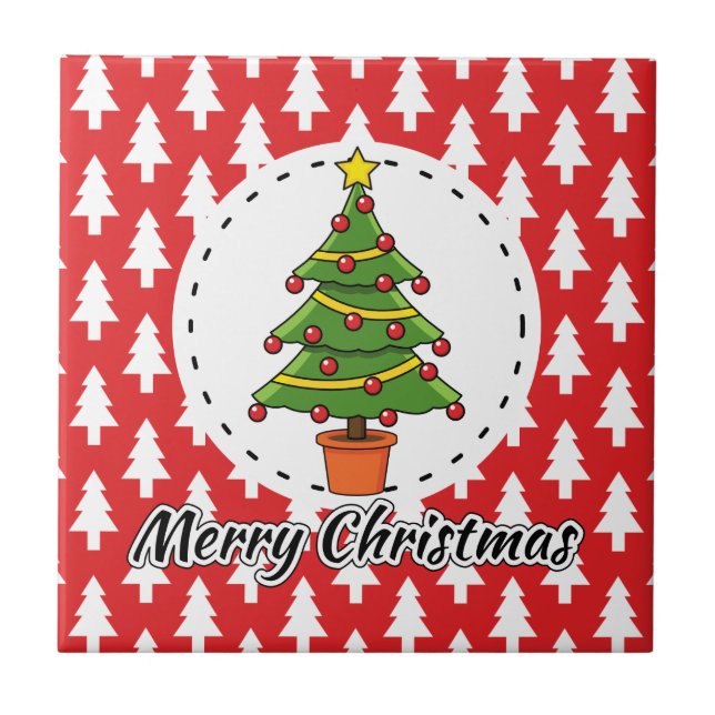 Weihnachtsbaum auf roten Pines Muster - Fröhliche  Fliese (Vorderseite)