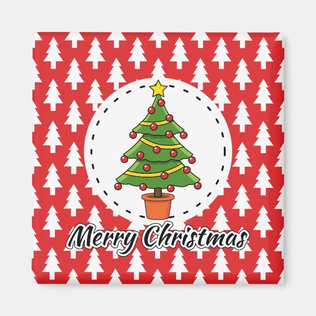 Weihnachtsbaum auf roten Pines Muster - Fröhliche  Magnet (Vorne)