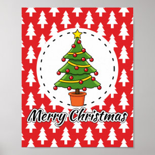 Weihnachtsbaum auf roten Pines Muster - Fröhliche  Poster