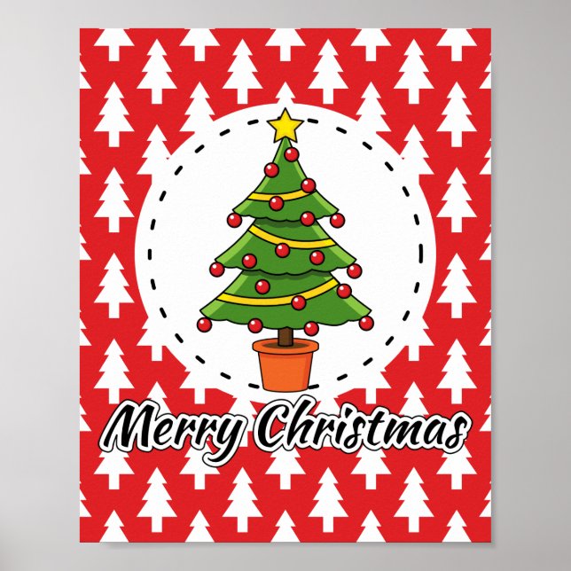 Weihnachtsbaum auf roten Pines Muster - Fröhliche  Poster (Vorne)