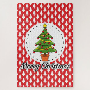 Weihnachtsbaum auf roten Pines Muster - Fröhliche Puzzle