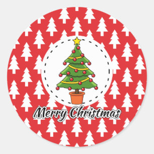 Weihnachtsbaum auf roten Pines Muster - Fröhliche  Runder Aufkleber