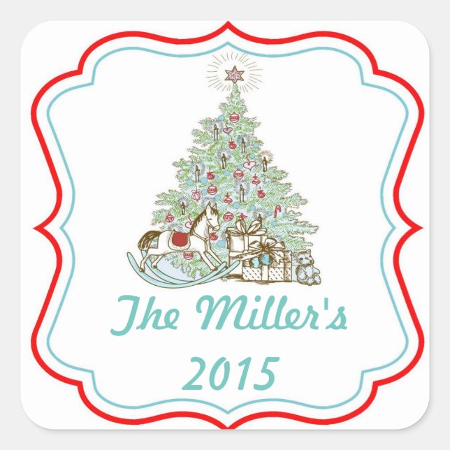 Weihnachtsbaum-Aufkleber Labels Quadratischer Aufkleber (Vorderseite)