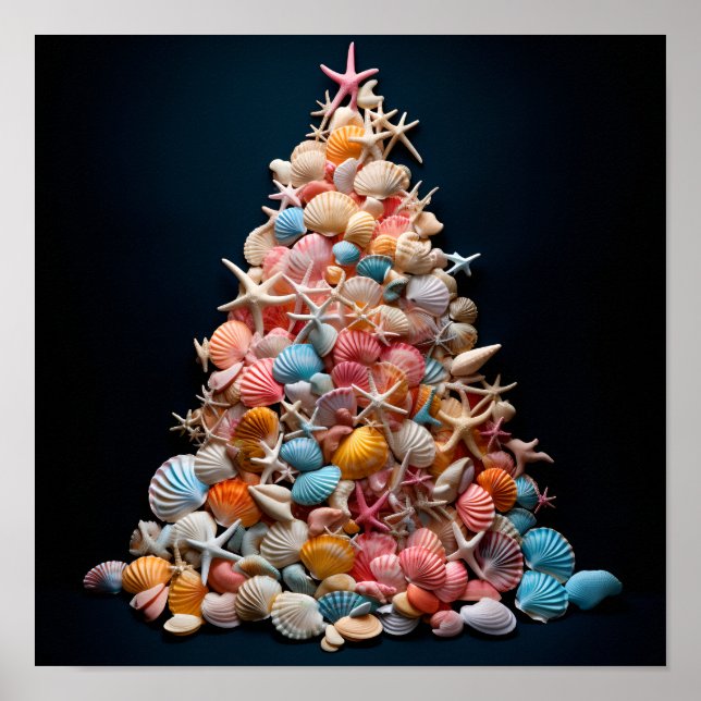 Weihnachtsbaum aus bunten Muscheln Poster (Vorne)