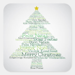 Weihnachtsbaum aus den Worten "Frohe Weihnachten" Quadratischer Aufkleber