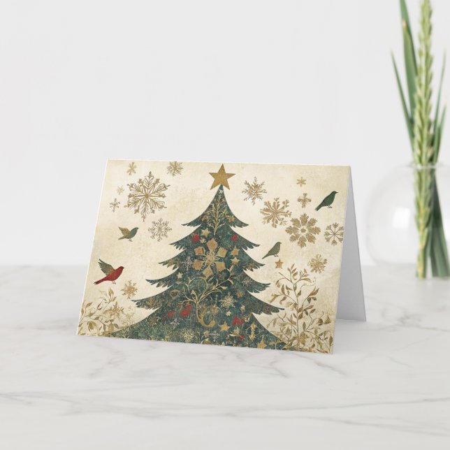 Weihnachtsbaum aus Gold Foil mit Glitzer Details Karte (Vorderseite)