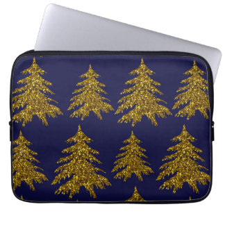 Weihnachtsbaum aus Gold Glitzer im blauen Hintergr Laptopschutzhülle