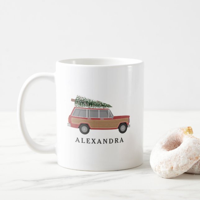 Weihnachtsbaum aus Holz Kaffeetasse (Mit Donut)